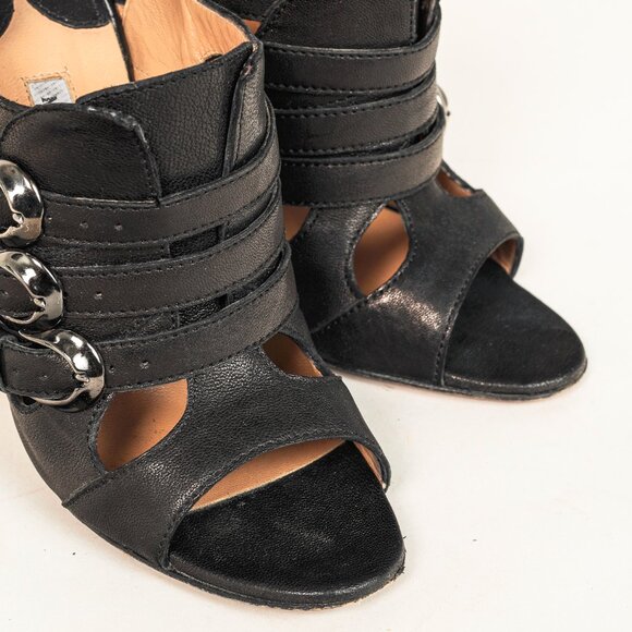 Manolo Blahnik Black Leather Buckled Gladiator Sandals - Picture 6 of 9